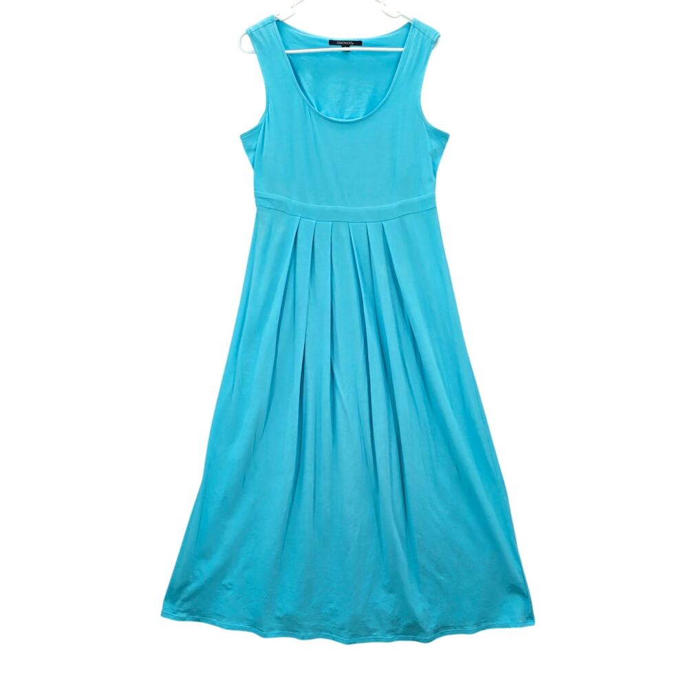 Chadwicks Blue Sleeveless Pleat Flare Midi Long Boho Cotton Dress Large